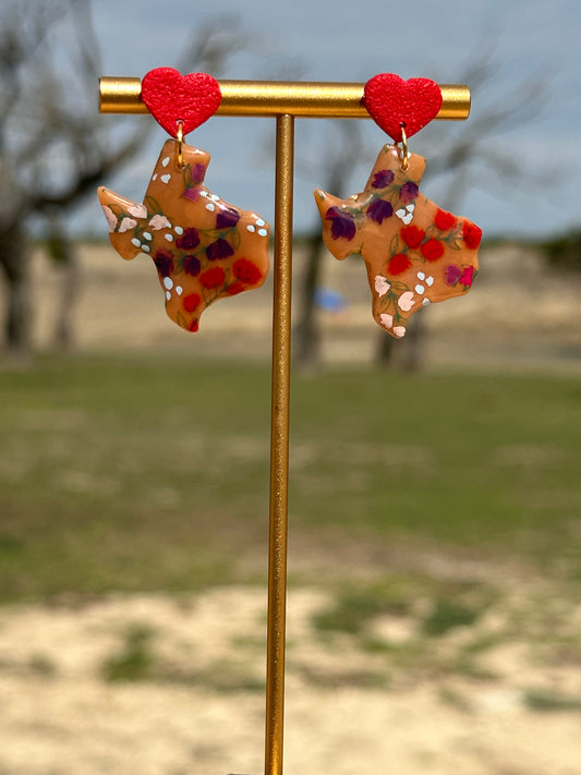 Texas Earrings, hand painted, floral, texas shape